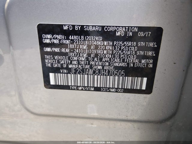 45160139 :رقم المزاد ، JF2SJAWC8JH470505 vin ، 2018 Subaru Forester 2.5i Touring مزاد بيع