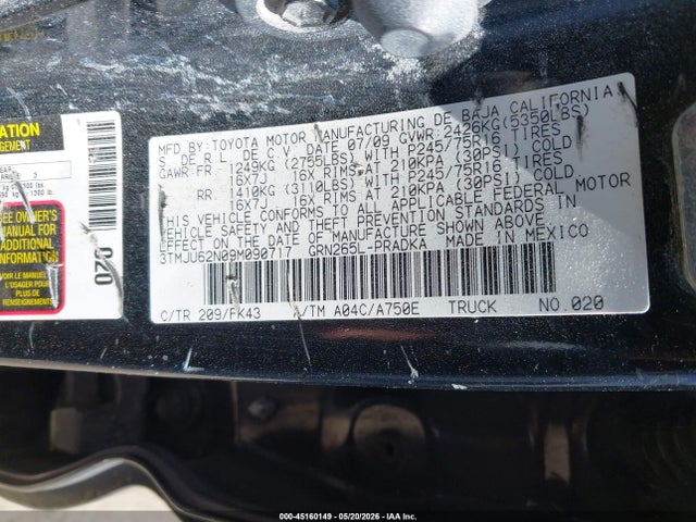 45160149 :رقم المزاد ، 3TMJU62N09M090717 vin ، 2009 Toyota Tacoma Prerunner V6 مزاد بيع