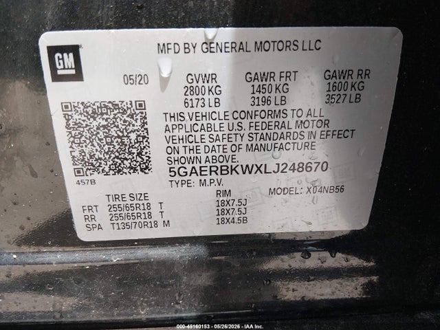 2020 Buick Enclave Fwd Essence მანქანა იყიდება აუქციონზე, vin: 5GAERBKWXLJ248670, აუქციონის ნომერი: 45160153