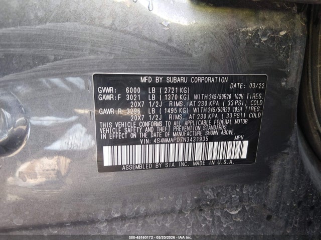 Subaru Ascent Limited 2022 4S4WMAPD7N3431935 Image 9