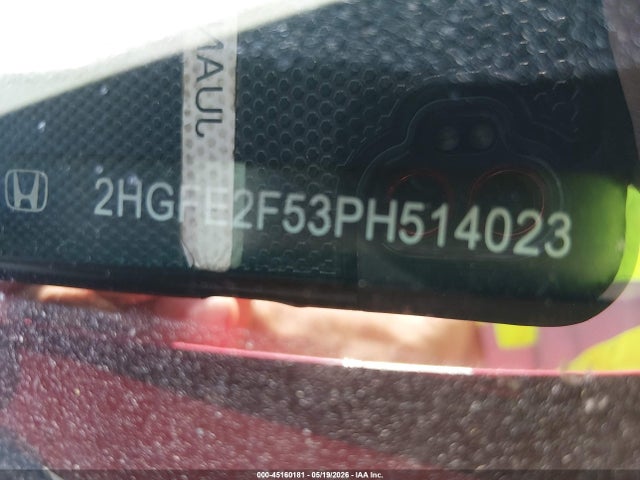 45160181 :رقم المزاد ، 2HGFE2F53PH514023 vin ، 2023 Honda Civic Sport مزاد بيع