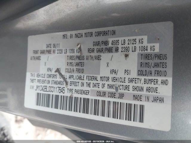 Aukcja sprzedaży 2012 Mazda Mazda5 Sport, vin: JM1CW2BL0C0117645, numer aukcji: 45160188