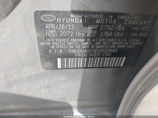 Aukcja sprzedaży 2013 Hyundai Elantra Gls, vin: KMHDH4AE9DU532644, numer aukcji: 45160191