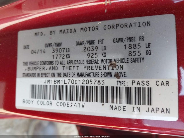 Продаж на аукціоні авто 2014 Mazda Mazda3 I Touring, vin: JM1BM1L70E1205783, номер лоту: 45160199
