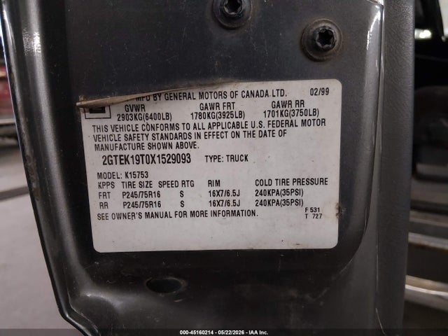 Aukcja sprzedaży 1999 Gmc Sierra 1500 Sle, vin: 2GTEK19T0X1529093, numer aukcji: 45160214