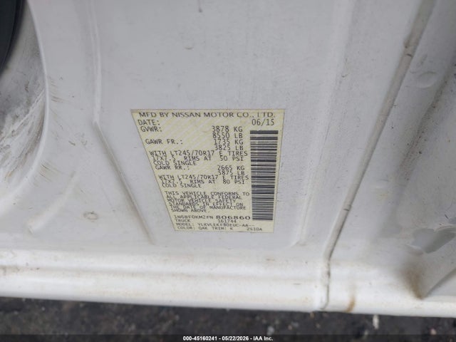 Aukcja sprzedaży 2015 Nissan Nv Cargo Nv1500 Sv V6, vin: 1N6BF0KM2FN806860, numer aukcji: 45160241