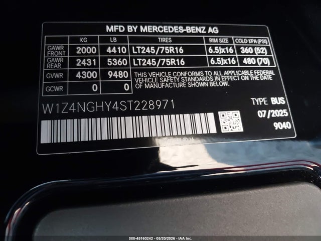 45160242 :رقم المزاد ، W1Z4NGHY4ST228971 vin ، 2025 Mercedes-benz Sprinter 2500 High Roof 4-cyl Diesel Ho مزاد بيع