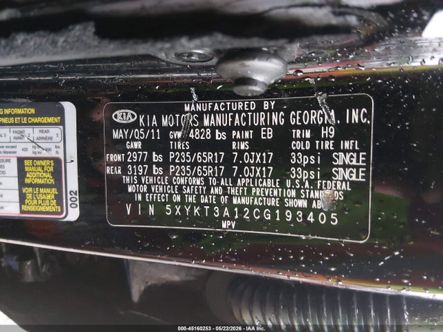 Продаж на аукціоні авто 2012 Kia Sorento Lx, vin: 5XYKT3A12CG193405, номер лоту: 45160253