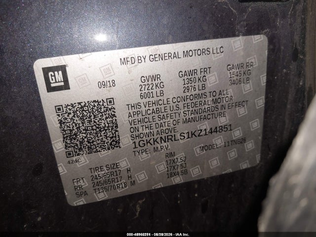 Aukcja sprzedaży 2019 Gmc Acadia Sle-1, vin: 1GKKNRLS1KZ144851, numer aukcji: 45160271