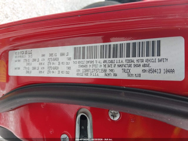 Aukcja sprzedaży 2015 Ram 1500 Big Horn, vin: 1C6RR7LG7FS713500, numer aukcji: 45160287