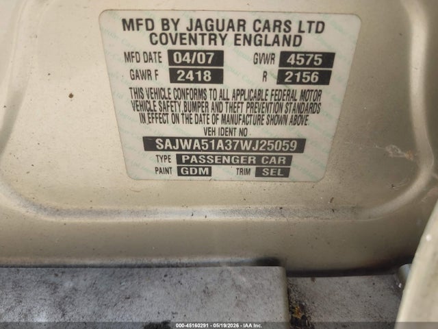 Продажа на аукционе авто 2007 Jaguar X-type 3.0, vin: SAJWA51A37WJ25059, номер лота: 45160291