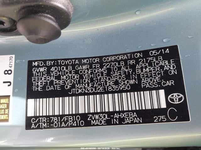 Toyota Prius Two 2014 JTDKN3DU2E1835950 Image 9
