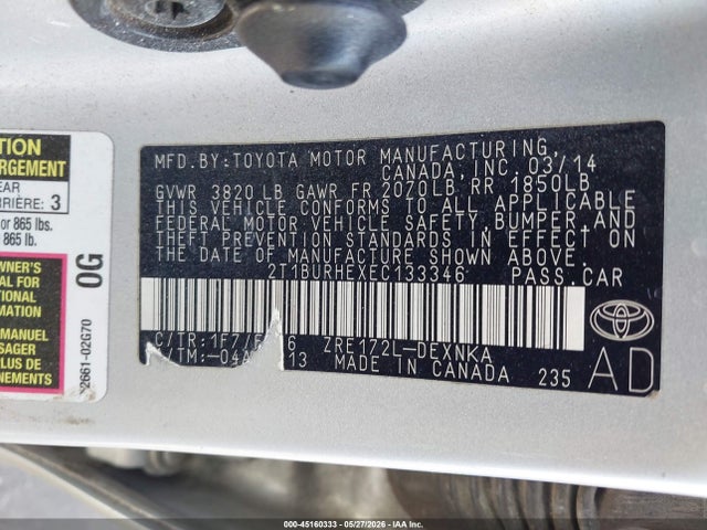 Продаж на аукціоні авто 2014 Toyota Corolla Le, vin: 2T1BURHEXEC133346, номер лоту: 45160333
