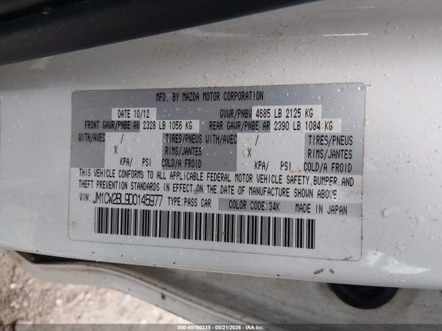 2013 Mazda Mazda5 Sport მანქანა იყიდება აუქციონზე, vin: JM1CW2BL9D0145977, აუქციონის ნომერი: 45160335