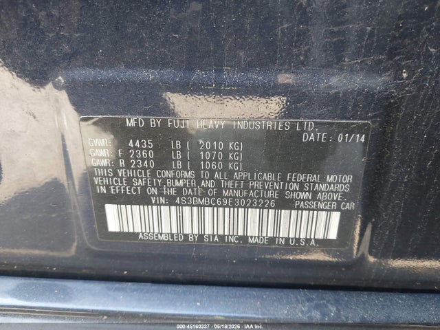 45160337 :رقم المزاد ، 4S3BMBC69E3023226 vin ، 2014 Subaru Legacy 2.5i Premium مزاد بيع
