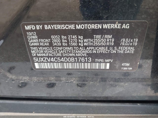 2013 Bmw X5 Xdrive35i/xdrive35i Premium/xdrive35i Sport Activity მანქანა იყიდება აუქციონზე, vin: 5UXZV4C54D0B17613, აუქციონის ნომერი: 45160352