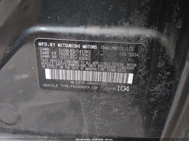Aukcja sprzedaży 2024 Mitsubishi Mirage G4 Black Edition/es/le, vin: ML32FUFJ2RHF09350, numer aukcji: 45160353
