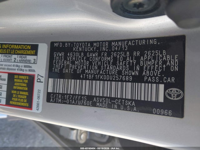 Aukcja sprzedaży 2013 Toyota Camry Se, vin: 4T1BF1FK0DU257689, numer aukcji: 45160404