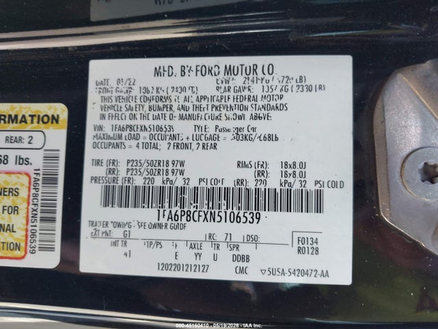 Ford Mustang Gt Premium Fastback 2022 1FA6P8CFXN5106539 Image 9