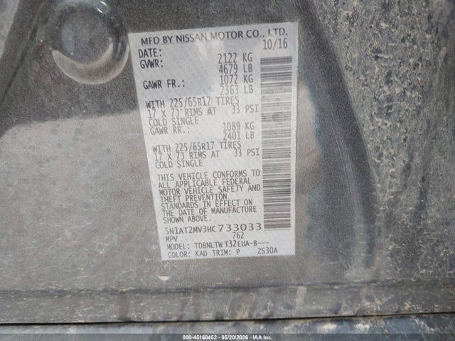 Nissan ROGUE SV 2017 5N1AT2MV3HC733033 Image 9