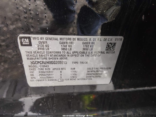 Продаж на аукціоні авто 2016 Chevrolet Silverado 1500 1lt, vin: 3GCPCREH0GG205915, номер лоту: 45160464