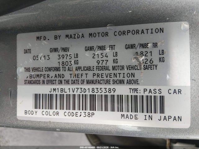 Aukcja sprzedaży 2013 Mazda Mazda3 I Touring, vin: JM1BL1V73D1835389, numer aukcji: 45160469