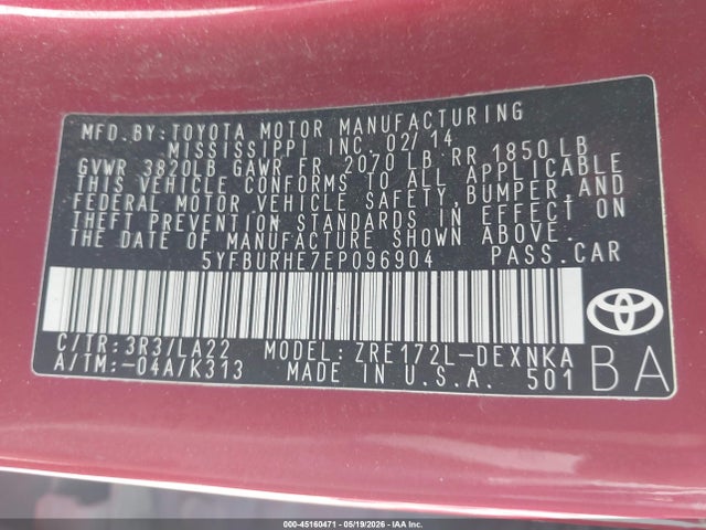 Toyota Corolla Le Premium 2014 5YFBURHE7EP096904 Image 9