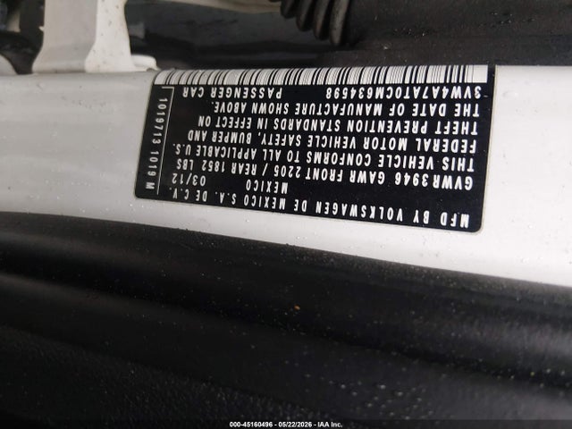 Продаж на аукціоні авто 2012 Volkswagen Beetle 2.0t, vin: 3VW4A7AT0CM634598, номер лоту: 45160496