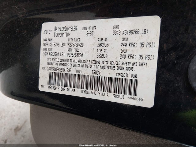 Aukcja sprzedaży 2006 Dodge Ram 1500 Laramie, vin: 1D7HA18286S541697, numer aukcji: 45160499