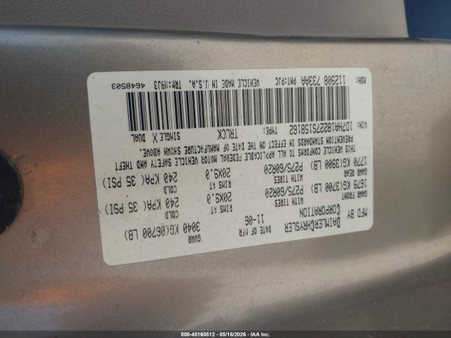 45160512 :رقم المزاد ، 1D7HA18227S158162 vin ، 2007 Dodge Ram 1500 Slt مزاد بيع