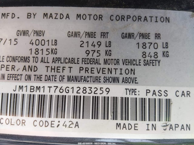 Aukcja sprzedaży 2016 Mazda Mazda3 I Sport, vin: JM1BM1T76G1283259, numer aukcji: 45160530