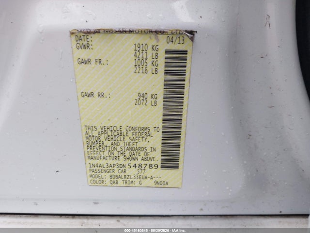 45160545 :رقم المزاد ، 1N4AL3AP3DN548789 vin ، 2013 Nissan Altima 2.5 S مزاد بيع