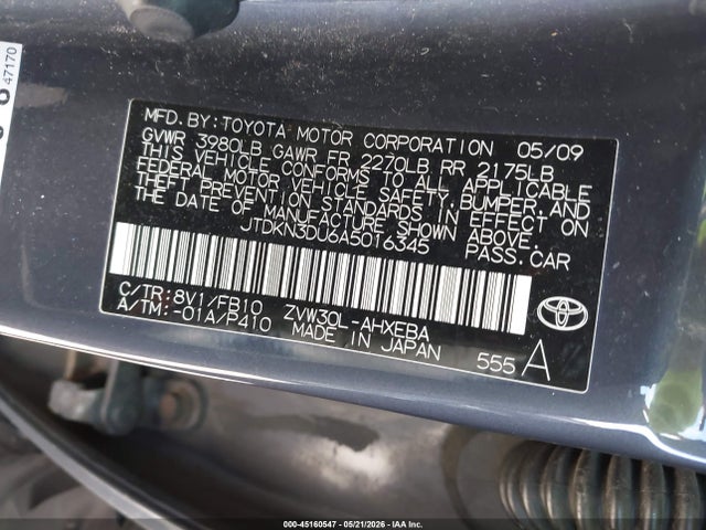 45160547 :رقم المزاد ، JTDKN3DU6A5016345 vin ، 2010 Toyota Prius Ii مزاد بيع
