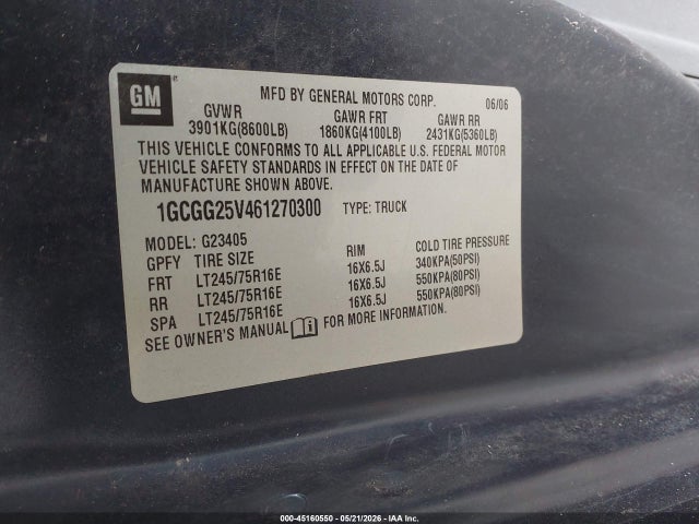 Aukcja sprzedaży 2006 Chevrolet Express Work Van, vin: 1GCGG25V461270300, numer aukcji: 45160550
