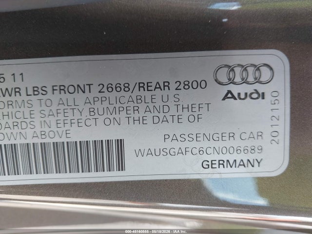 Продаж на аукціоні авто 2012 Audi A7 Premium, vin: WAUSGAFC6CN006689, номер лоту: 45160555
