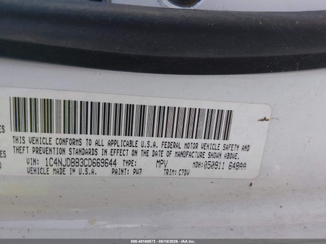 Продаж на аукціоні авто 2012 Jeep Compass Sport, vin: 1C4NJDBB3CD669644, номер лоту: 45160572