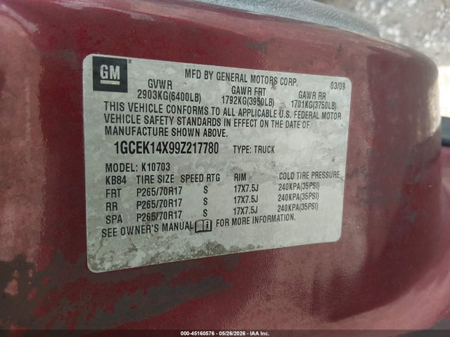 Auction sale of the 2009 Chevrolet Silverado 1500 Work Truck, vin: 1GCEK14X99Z217780, lot number: 45160576