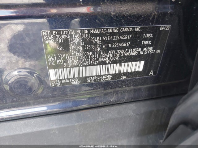2T3P1RFV6NW271747 Toyota Rav4 Xle