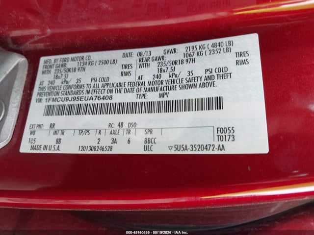 Продаж на аукціоні авто 2014 Ford Escape Titanium, vin: 1FMCU9J95EUA76408, номер лоту: 45160599
