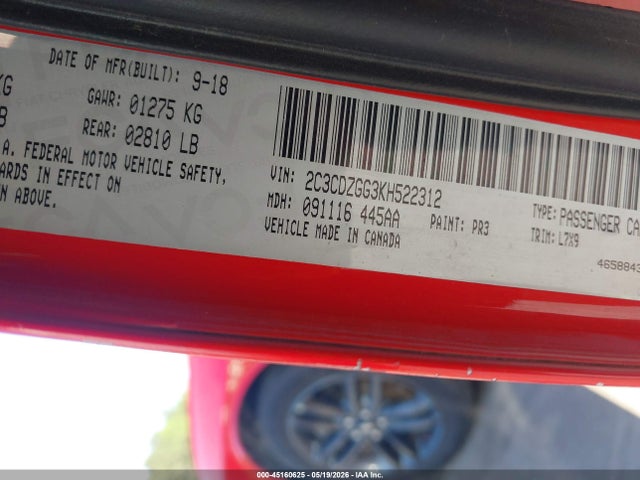 Aukcja sprzedaży 2019 Dodge Challenger Sxt Awd, vin: 2C3CDZGG3KH522312, numer aukcji: 45160625