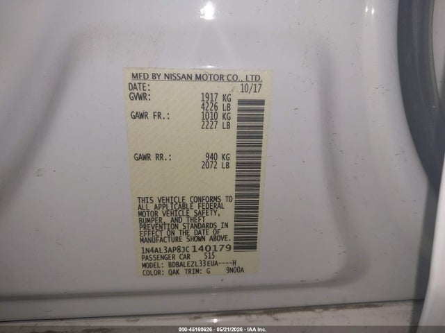 45160626 :رقم المزاد ، 1N4AL3AP8JC140179 vin ، 2018 Nissan Altima 2.5 S مزاد بيع