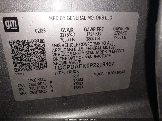 45160633 :رقم المزاد ، 1GCPDAEK0PZ219467 vin ، 2023 Chevrolet Silverado 1500 4wd  Short Bed Wt مزاد بيع