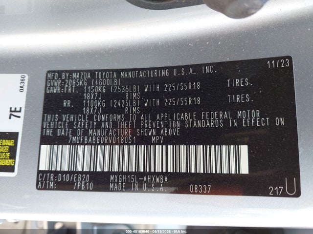 45160646 :رقم المزاد ، 7MUFBABG0RV018051 vin ، 2024 Toyota Corolla Cross Hybrid Xse مزاد بيع