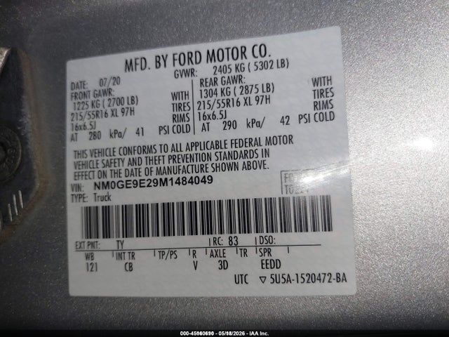 45160690 :رقم المزاد ، NM0GE9E29M1484049 vin ، 2021 Ford Transit Connect Xl Passenger مزاد بيع