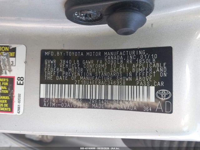 Aukcja sprzedaży 2010 Toyota Corolla Le, vin: 2T1BU4EE8AC346958, numer aukcji: 45160699