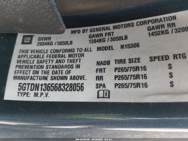 2006 Hummer H3 Suv მანქანა იყიდება აუქციონზე, vin: 5GTDN136568328056, აუქციონის ნომერი: 45160706