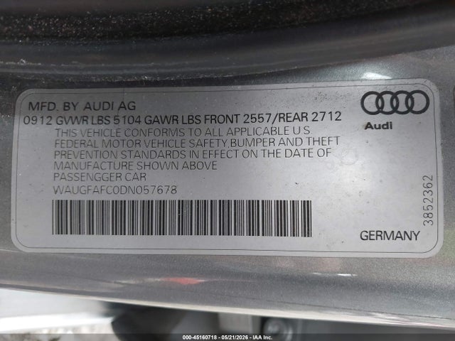 Aukcja sprzedaży 2013 Audi A6 2.0t Premium, vin: WAUGFAFC0DN057678, numer aukcji: 45160718