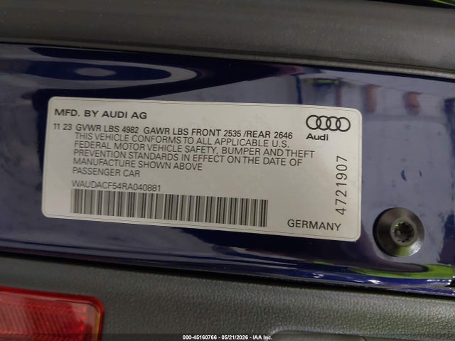 2024 Audi A5 Sportback Premium 45 Tfsi S Line Quattro S Tronic მანქანა იყიდება აუქციონზე, vin: WAUDACF54RA040881, აუქციონის ნომერი: 45160766
