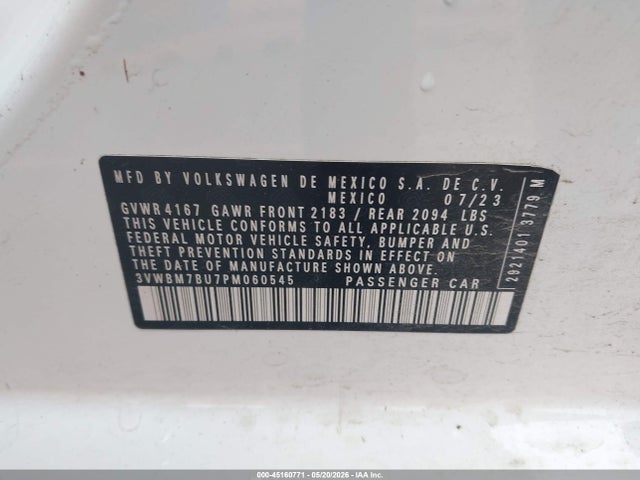 3VWBM7BU7PM060545 Volkswagen Jetta 1.5t Sport