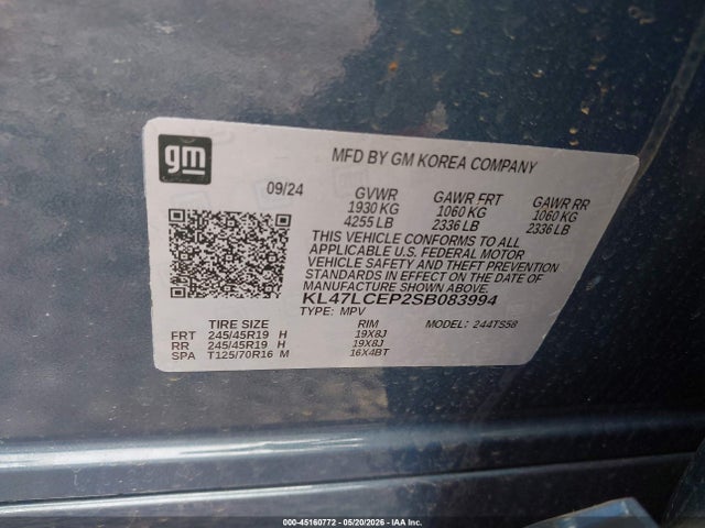 45160772 :رقم المزاد ، KL47LCEP2SB083994 vin ، 2025 Buick Envista Avenir Fwd مزاد بيع